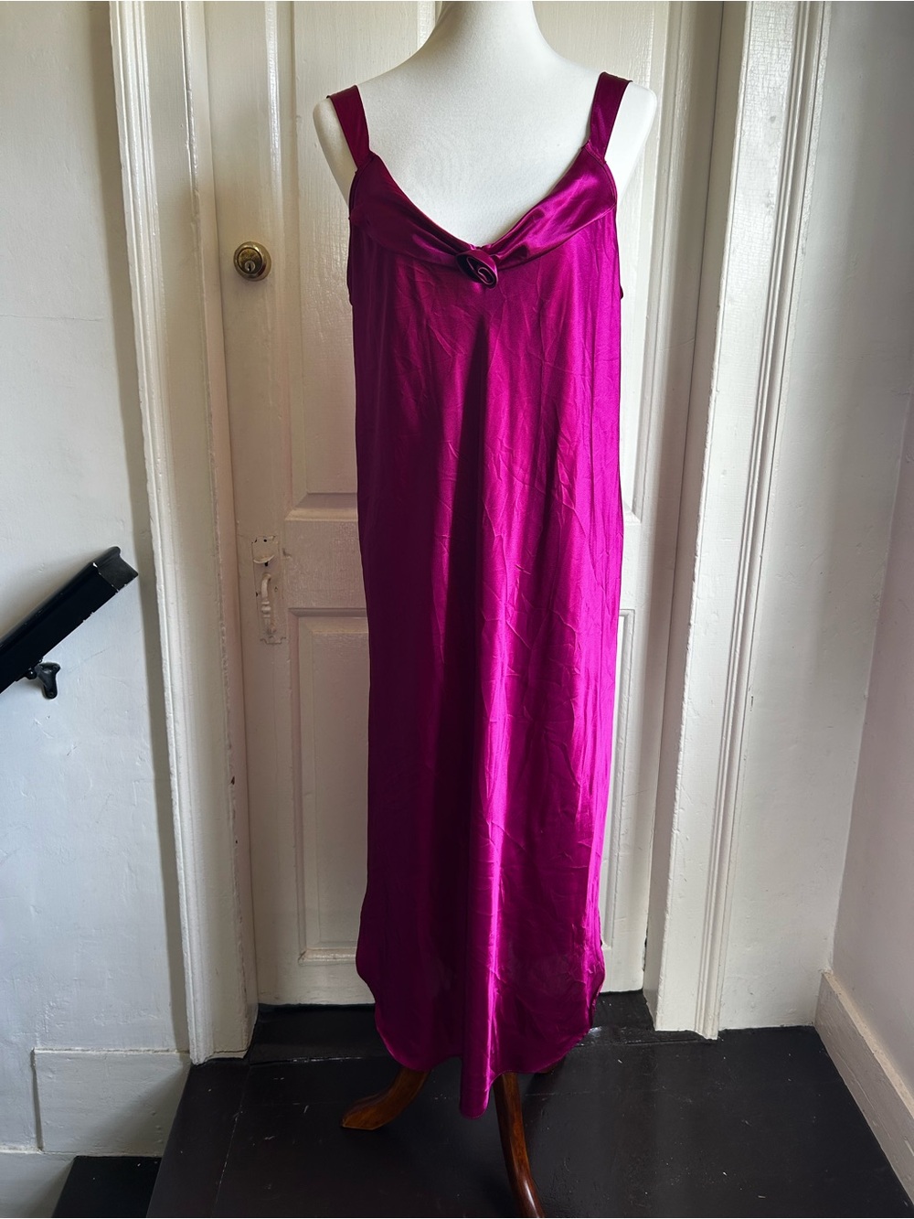 Vintage 1980s California Dynasty Magenta Satin Nightgown Maxi Slip Dress Large